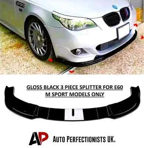 BMW 5 Series E60 Gloss Black Front Splitter Spoiler Lip M Sport Body Kit 2003-10 - Picture 1 of 8