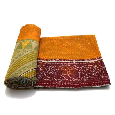 Vintage Kantha Quilt Indian Cotton Bedspread Reversible Throw Bedding - Image 1 of 4