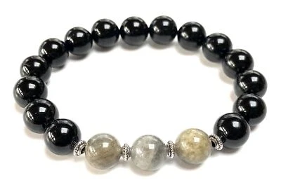Black Tourmaline & Labradorite Stretch Bracelet – Birthstone for October, Sun - Image 1 of 4