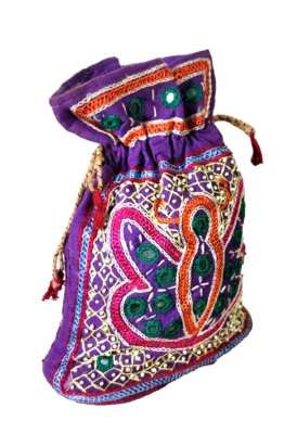 Bolso vintage bordado a mano púrpura con cordón Tíbet?  Algodón 10 x 4 x 8 pulgadas Foto 1 de 4