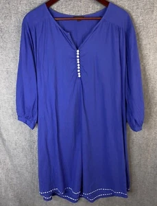 Phoebe & Rose Dress Womens Large Blue V-Neck Buttons Cold Shoulder Flowy A-Line - Picture 1 of 12