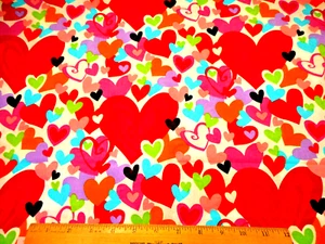 Valentine Fabric 1 2/3 Yard Red Pink Blue Purple Grn Hearts White Cotton #C - Picture 1 of 2