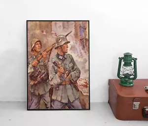 Poster Soldaten im Gefecht/ Einsatz / Weltkrieg K98 Wehrmacht Militaria Plakat - Picture 1 of 3