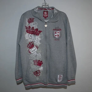 Ecko Unltd Sweatshirt L Gray Full Zip Long Sleeve Embroidered Logo Old English - Picture 1 of 14
