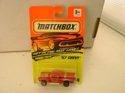 1993 MATCHBOX SUPERFAST #4 RED WITH FLAMES FLIP NOSE 57 CHEVY NEW ON CARD - Image 1 of 4