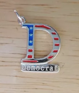 13x20mm Red White Blue says Democrat Stars Politics Vote Sterling Silver Charm - Picture 1 of 3