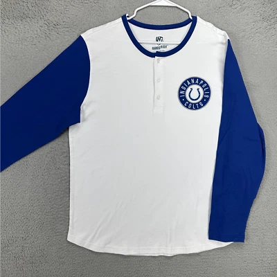Indianapolis Colts Henley Camisa Hombres XL Azul Blanco Manga Larga Camiseta Manos Altas NUEVA Foto 1 de 4