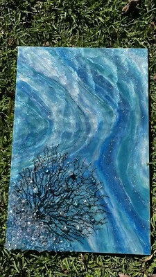 Pintura Obra de Arte de Resina Epoxi Alta Gama Original Océano Tema Coral Multimedia Foto 1 de 4