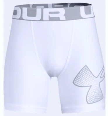 UNDER ARMOUR Heatgear Fitted White Grey Training Shorts Youth Boys XS S M L XL - Image 1 of 4