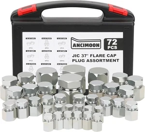 72PCS JIC Cap and Plug Set, 37 Degree Flare Threads Hydraulic JIC, Sliver - Picture 1 of 6