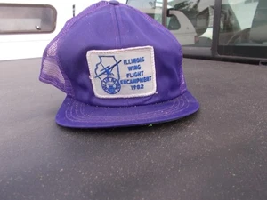 Vintage Purple Distressed Illinois Wing Flight Encampment 1982 Mesh Snapback Cap - Picture 1 of 8