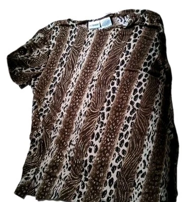 Túnica Liz Baker Mujer L Estampado Animal Marrón y Beige Mangas Cortas Líquido Metálico Foto 1 de 4