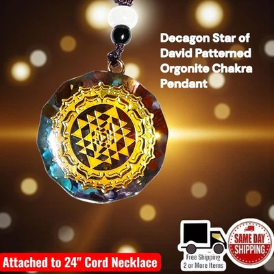 Orgonite Crystal Pendant Chakra Healing Star of David Pattern Talisman Necklace - Image 1 of 4