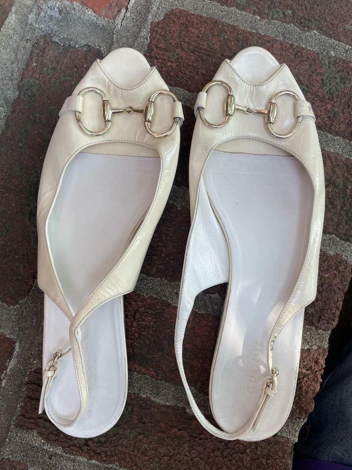 Sapatilhas de balé Gucci couro slingback Signora couro branco Itália tamanho 9.5 - Imagem 1 de 4