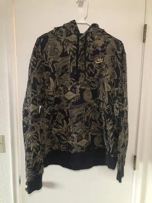 Sudadera con Capucha Nike Para Hombres Club Pullover Negro Dorado Estampado AOP Y2K Grande Roman Swoosh Foto 1 de 4