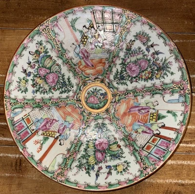 "Una placa de color grande de 13"" con flores y figuras de la dinastía Qing - 6 paneles" Foto 1 de 4