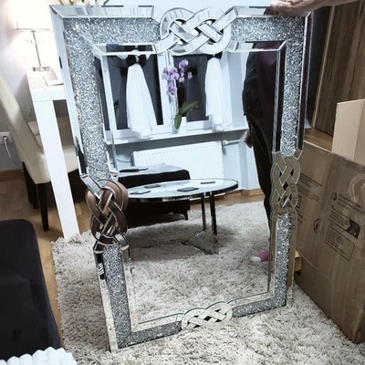 Luxus Hängespiegel Wandspiegel Dekospiegel Kristall Rahmen Flurspiegel 100x70cm  - Bild 1 von 4