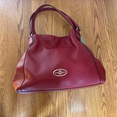 Coach Edie Hobo Pebbled Solid Red Leather Handbag Classic Purse VGUC Fall - Image 1 of 4