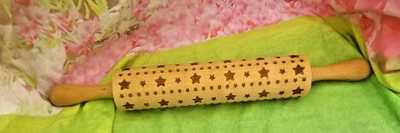 Wooden rolling pin - Baking Embossed star pattern - Image 1 of 2