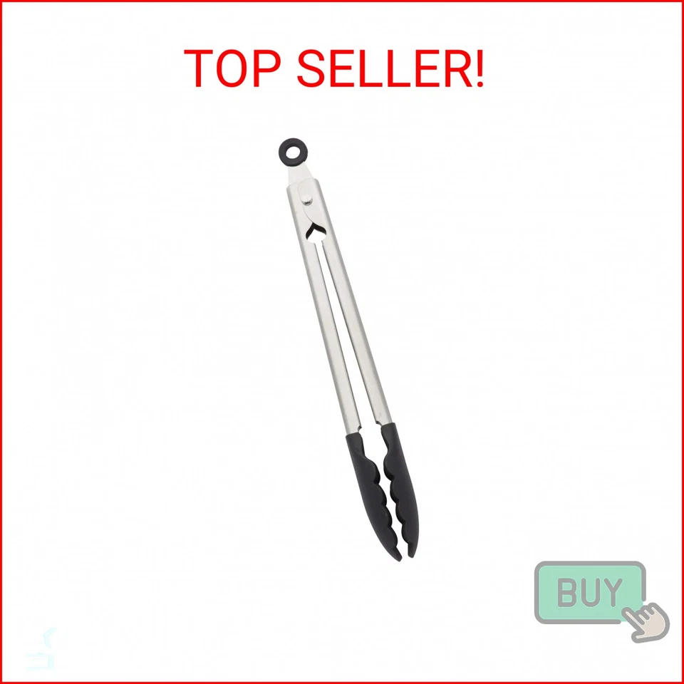 KitchenAid KO094OHOBA Gourmet Stainless Steel Tongs One Size Solid Tip Black