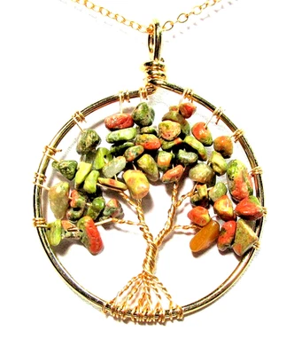 Gold Tone Unakite Semi Precious Stone Tree Of Life 20" Necklace -NWOT (#2982) - Image 1 of 4