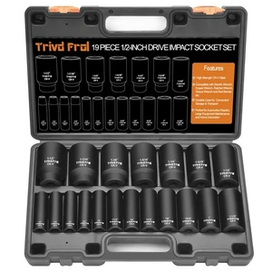SAE Impact Socket Set - 1/2" Drive 19pc Deep Socket Set 3/8" to 1-1/2" Cr-V S... - Picture 1 of 7