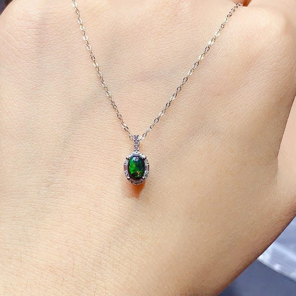 Natural Black Opal Pendant Necklace 925 Sterling Silver Elegant Design - Image 1 of 1