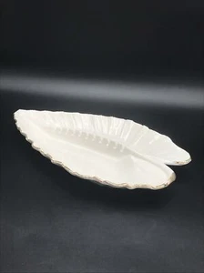 Ceramic AshTray Calif USA Pottery Atomic White W/GOLD TRIM RETRO MCM - Picture 1 of 6