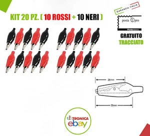 KIT 20PZ. PINZA A COCCODRILLO ISOLATO 35MM ROSSA (10 ROSSI + 10 NERI) - Foto 1 di 1