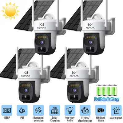 Sistema de câmera de segurança residencial panorâmica/inclinação externa Wi-Fi alimentado por bateria solar - Imagem 1 de 4