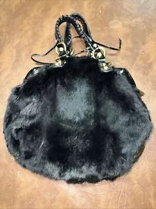 Vintage Y2K Francisco Biasia Black Rabbit Fur Slouchy Purse W/Gold Hardware - Picture 1 of 6