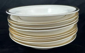 Pier 1 Gold Band White Porcelain Rimmed Soup/Pasta Bowl 8.5" Set Of 8 - Picture 1 of 7