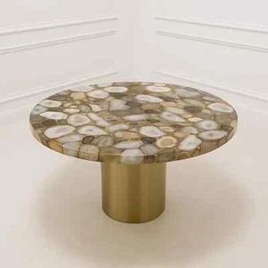 Natural Agate Coffee Table | Mixed Stone Centerpiece | Sofa Dining Use - Picture 1 of 13