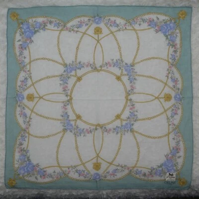 M76 CELINE Blanco Verde Algodón Bufanda Bufandas Bolsillo Cuadrado 18" X 18.5" Foto 1 de 4