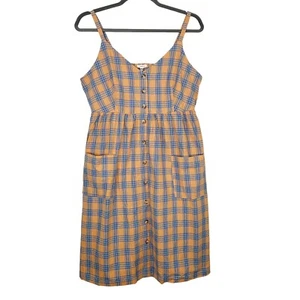 NEW Gilli Smocked Midi Dress Womens Size 3X Sleeveless Orange Blue Plaid - Picture 1 of 9