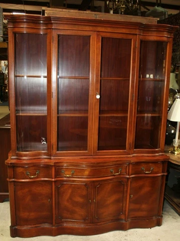 Vintage Morganton Breakfront Cherry China Cabinet with Serpentine Glass - 2 pcs Cover