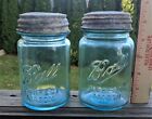 2 Ct Ball Perfect Mason Canning Jar Blue Aqua #5 & #6 Pint Size 1910-30'S