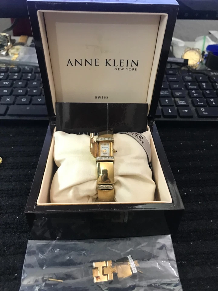 Anne Klein 15mm Diamond Swiss Watch Gold Plated Bracelet Hidden Face Run (Y131) - Image 1 of 4