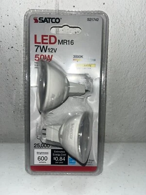 2 Pack Satco S21742 LED Energy-Saver MR16 Flood Bulb 50W GU5.3 Base 600 Lumens - Image 1 of 4
