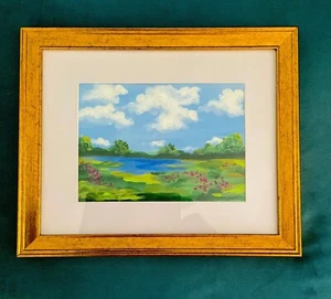 Acrylic Landscape/lake Painting On Canvas In Gold Frame. Signed. Original 10x12 - Bild 1 von 4