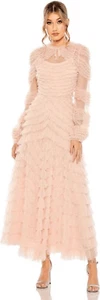 Vestido Mac Duggal 8057 Manga Bishop Volantes NUEVO NUEVO CON ETIQUETAS - Imagen 1 de 8
