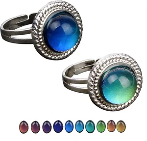 2 PCS Oval Mood Ring Retro Style Adjustable Finger Ring for Lovers Friends-One S - Picture 1 of 12