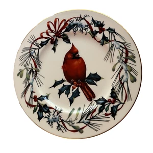 Lenox Accent Luncheon Plate Winter Greetings Cardinal Vintage Catherine McClung - Picture 1 of 5