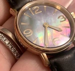 Vicence Milor schwarz MOP Leder Uhr 14K Gold mit Box EINZELHANDEL $1k Damen Herren - Bild 1 von 11