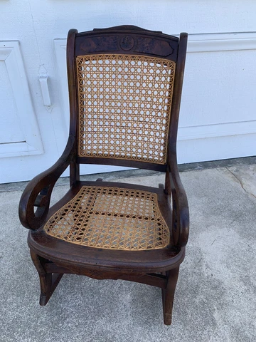 Antique Child's Walnut Wood Cane Rocker 1800's Cover