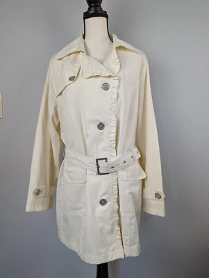 Chaqueta gabardina Jou Jou con flecos y cinturón color crema 1XL botones de metal Foto 1 de 4