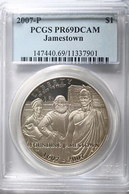 2007 P Jamestown $1 Silver 400th Anniversary coin-PCGS PR69 DCAM - Image 1 of 2