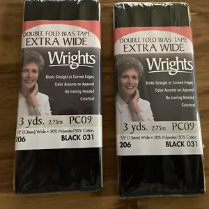 Wrights 206 Doble Plegable 1/2" Cinta Sesgada Edredón Encuadernación Negro 2 paquetes nuevos - Imagen 1 de 4