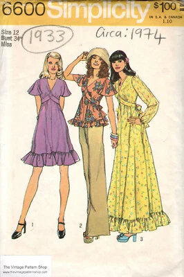 1974 Vintage Sewing Pattern B34" DRESS & TOP (1933) By Simplicity 6600 - Image 1 of 2