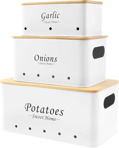 3PCS Onion Garlic Potato Storage Box Set Carbon Steel Potato Onion Storage Bin w - Picture 1 of 12
